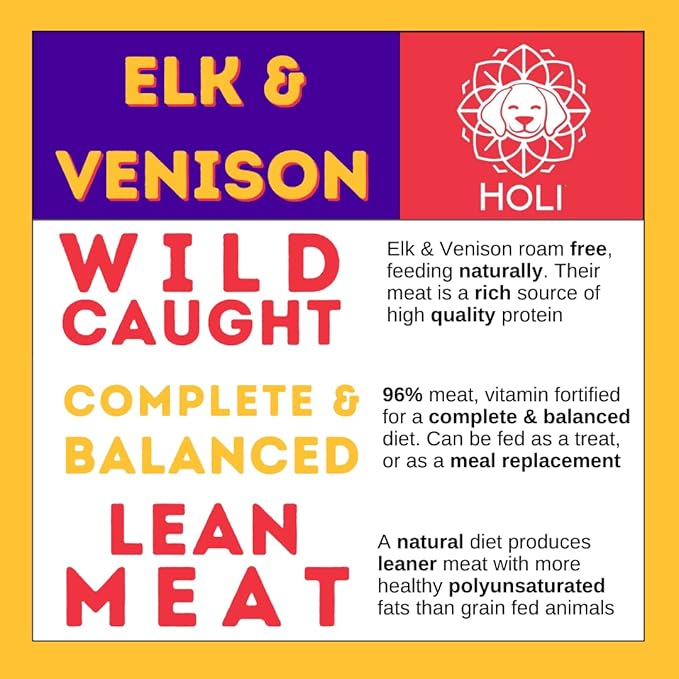 HOLI Freeze Dried Elk and Venison Dog Food Topper - 96% Meat, Wild Caught Free Range - Freeze Dried Dog Food Flavor Enhancer for Picky Dogs – 100% All Natural - 3oz