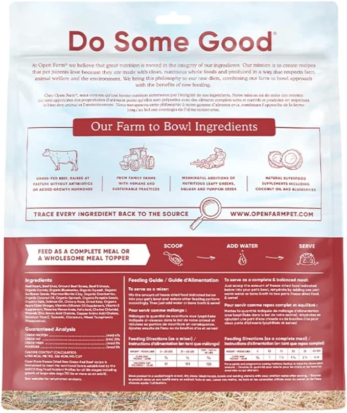 Open Farm Freeze Dried Raw Dog Food, Humanely Raised Meat Recipe with Non-GMO Superfoods and No Artificial Flavors or Preservatives (13.5 Ounce (Pack of 1), Grass Fed Beef Recipe)