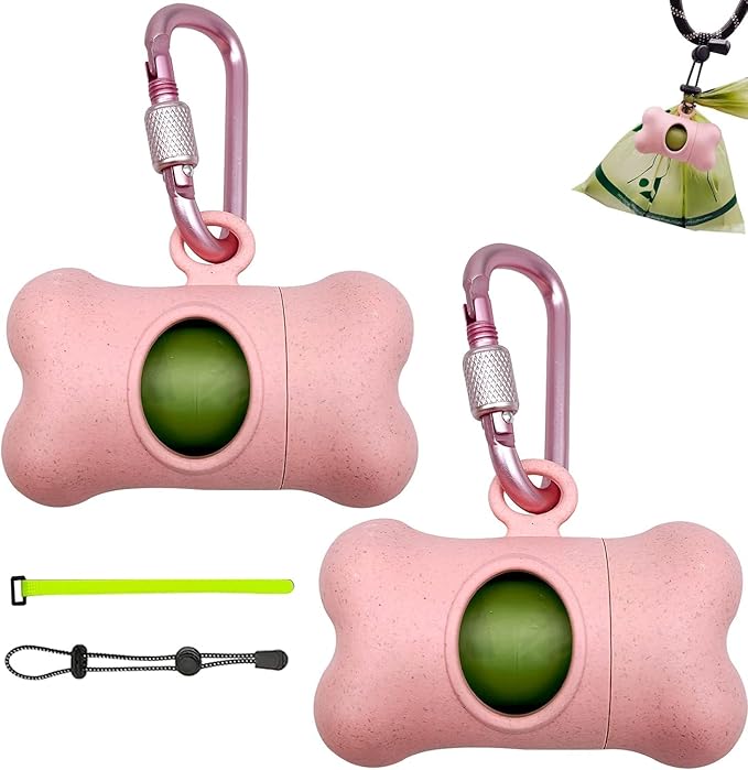 Bag Dispenser Dog Poop Bags Holder Dog Waste Bags Dispenser with Leak-Proof Green Poop Bags for Leash On The Go for Walking Dogs Outdoor(2 Holders 30 Bags,Pink)