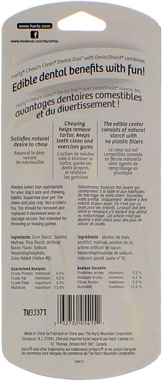 HARTZ Chew N' Clean Dental Duo Dog Chew Toy Bacon Flavor, Medium 1 ea(Pack of 6)