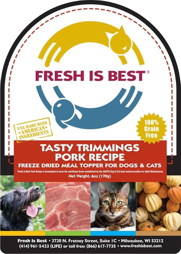 Fresh Is Best - Tasty Trimmings Freeze Dried Raw Meal Topper for Dogs & Cats - Pork, 6 Ounces