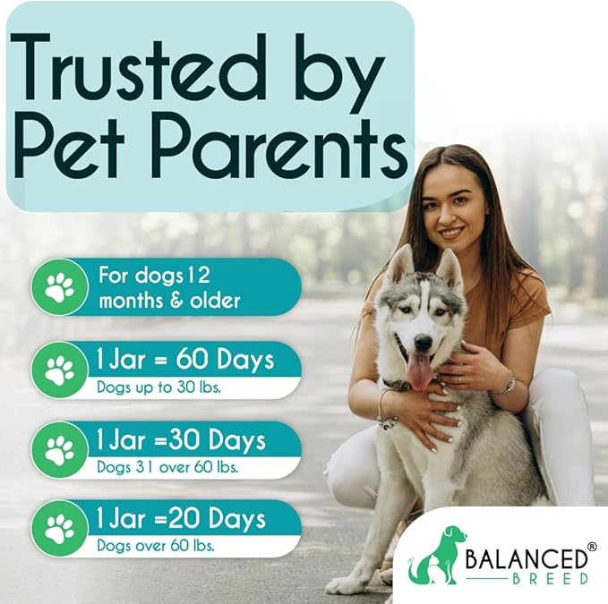 Balanced Breed Dog Probiotics Digestive Health Odor Control Made In USA Non-GMO Vet-Pharmacist Approved Dog Probiotic Chews Anti-diarrhea Dog Gut Health Pet Probiotics Dogs Itchy Skin Yeast Supplement