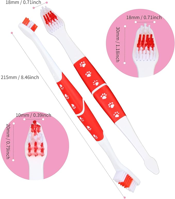 4 PCS Dog Toothbrush, Double Headed Pet Toothbrush with Soft Bristles, Easy Teeth Cleaning, Dog Dental Care for Puppies, Cats and Small Pets, Toothbrush in Bulk Individual Polybag(Mix)