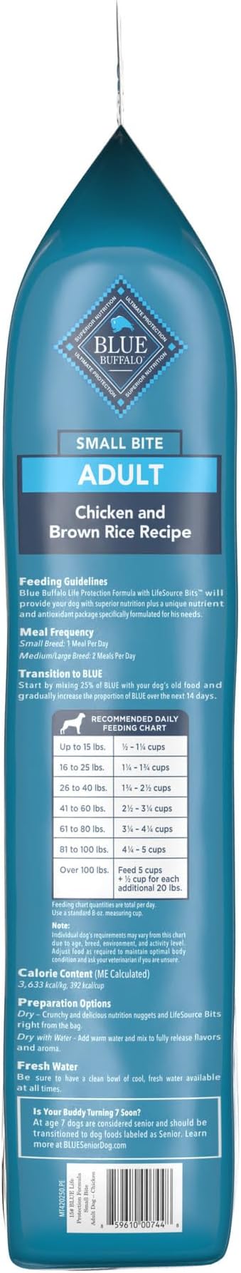 Blue Buffalo Life Protection Formula Natural Adult Small Bite Dry Dog Food, Chicken and Brown Rice 15-lb