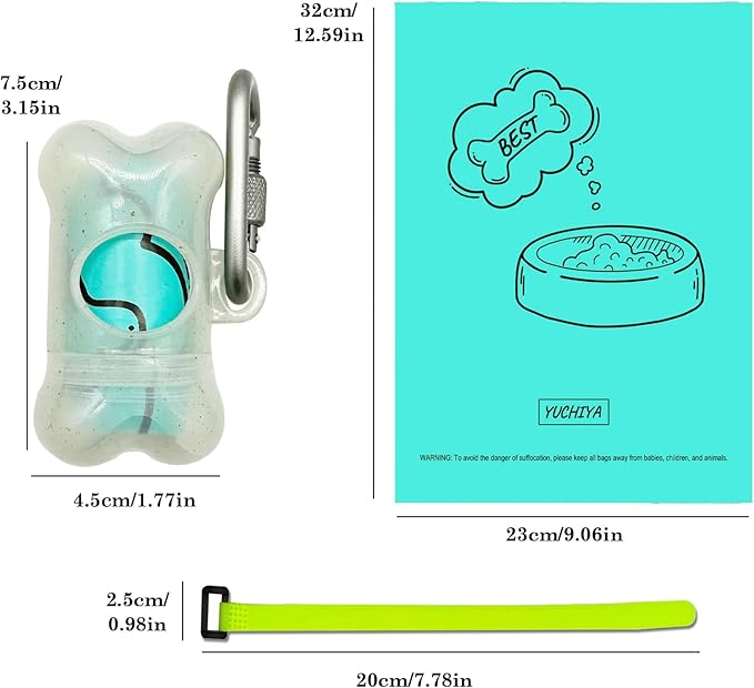 Dog Poop Pickup Bags Holder Dispenser with Leak-Proof Scented Doggy Waste Bags and Carabiner with Safety Lock Plus Hook and Loop Fastener Never Loose on Leash Lead Again (1 Holder 195 Bags, Clear)