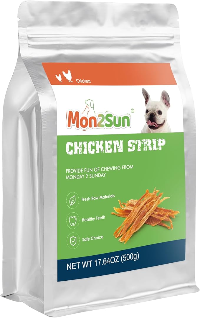 MON2SUN Dog Treats, Chicken Jerky Strips for Small Dogs, High Protein & Grain Free Dog Snacks, Easy to Digest Dog Training Treats (Chicken, 17.64 Ounce -Pack of 1)
