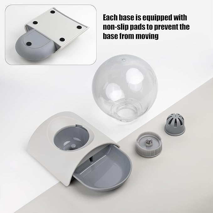 Pet Water Dispenser, 2.8L Automatic Gravity Cat Water Dispenser for Cats, Dogs & Rabbit, Detachable Cat Dog Water Dish Feeder with Spherical Waterer Bubble, Grey
