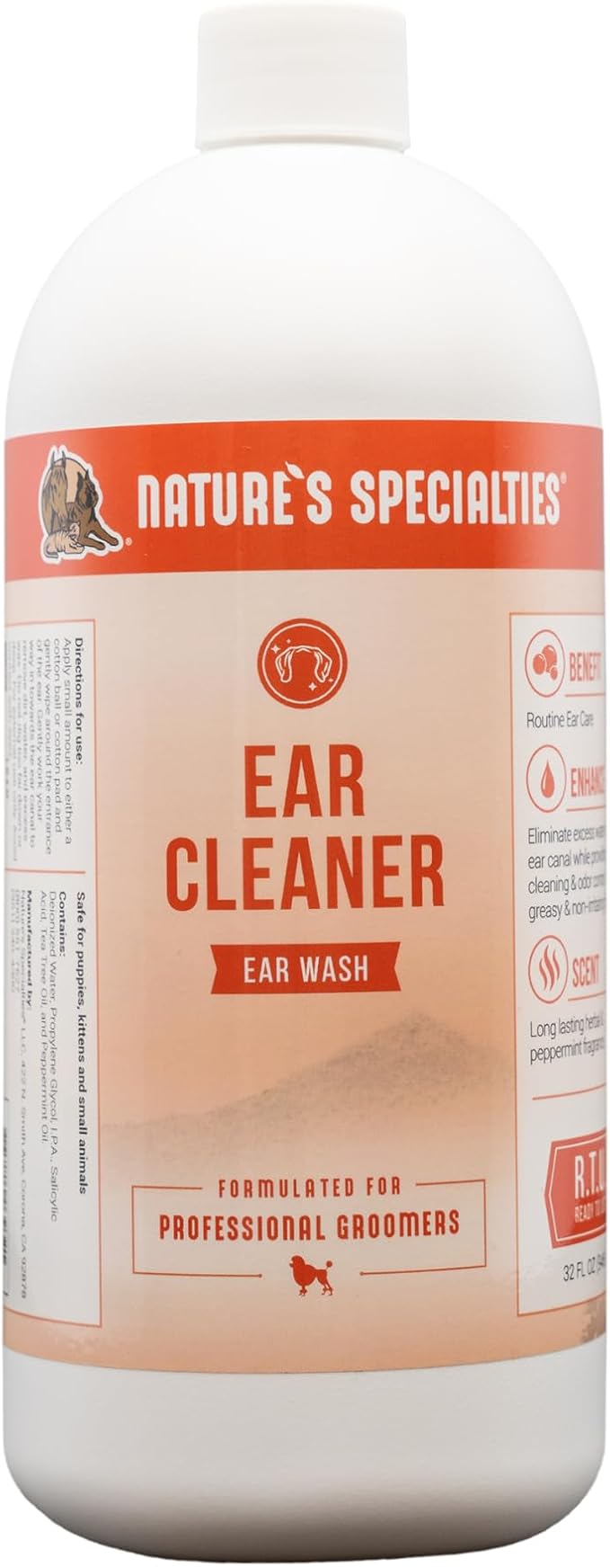 Nature's Specialties Dog Ear Cleaner Medicated Solution Non-Greasy Non-Irritation Made in USA Non-Toxic, 32 Ounces