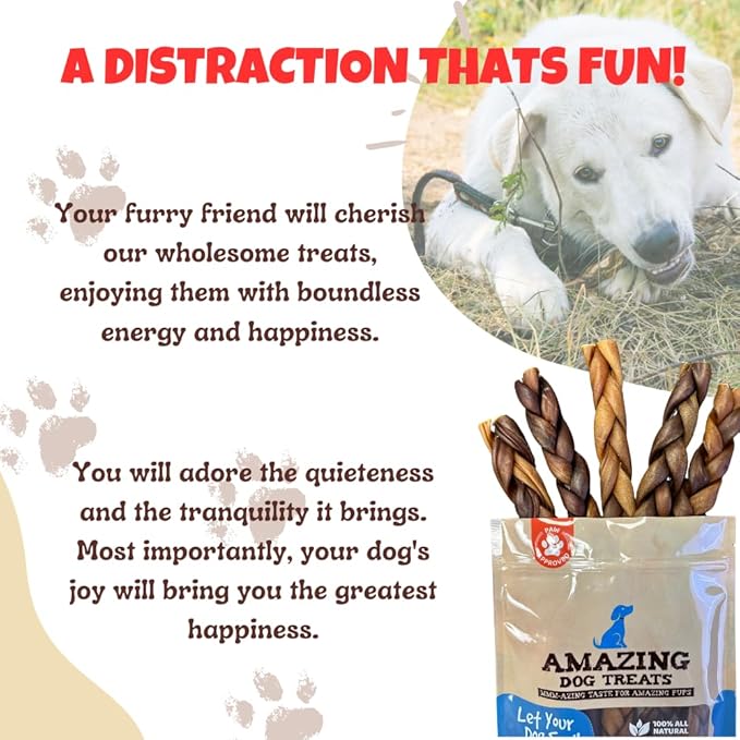 Amazing Dog Treats - 6 Inch Braided Collagen Sticks for Dogs - (10 Count) - Collagen Bully Sticks for Dogs - 95% Natural Collagen Sticks for Dogs - No Hide Bones for Dogs