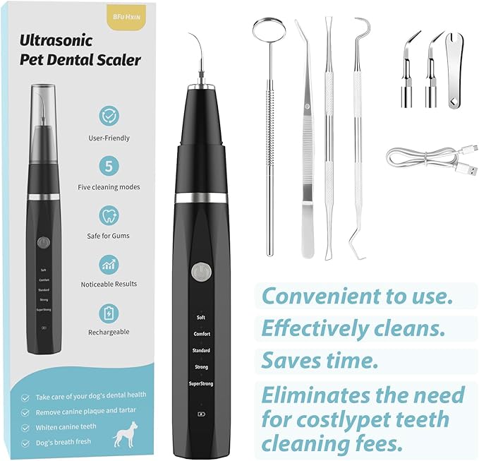 Dog Teeth Cleaning Kit Plaque Remover for Teeth - Pet Puppy Dental Toothbrush Tool-Ultrasonic Cleaner Brushing Care-Teeth Cleaning for Dogs, Dental Tools for Small Large Dogs,Black