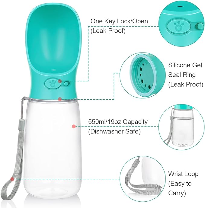 Dog Water Bottle Portable, Leak Proof & Lightweigh Water Bottles for Dogs, Dog Travel Water Bottle with Dog Bowl, Dog Travel Accessories & Dog Walking Accessories,(19oz, Blue)