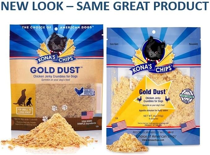 KONA'S CHIPS 3 Pack - Gold Dust 4 OZ Chicken Jerky Sprinkles Food Topper for Dogs