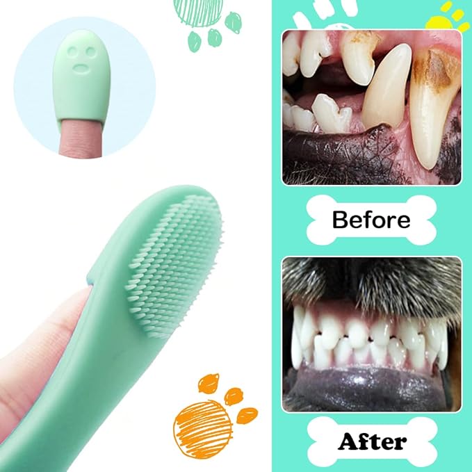 8 Pieces Dog Teeth Cleaning Kit Silicone Dog Finger Toothbrushes Double Headed Pet Tooth Brush Stainless Steel Tarter Remover Scraper for Dog Cat Oral Dental Health