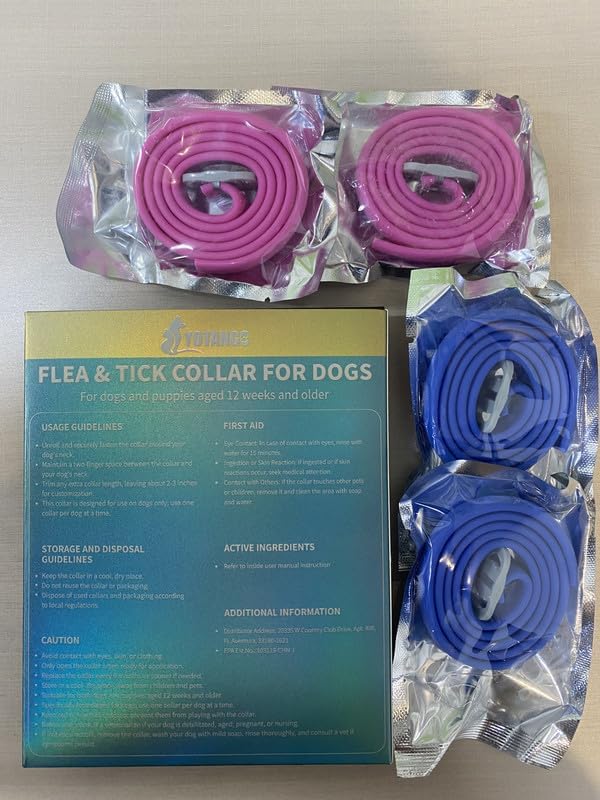 4 Pack Flea Collar for Dogs, 32 Months Flea and Tick Prevention for Dogs, Adjustable Flea and Tick Collar for Dogs Puppies, Waterproof Dog Flea Collar, Natural Dog Flea and Tick Treatment(Blue & Pink)