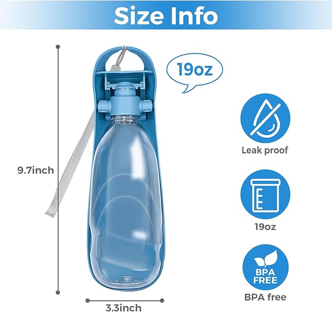 2Pack Dog Water Bottle, 19oz Collapsible Dog Travel Water Bottle, Portable Dog Water Dispenser with Foldable Drinking Cup Bowl for Walking, Lightweight, Leak-Proof, BPA Free, Blue & Orange