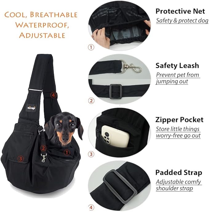 NATUYA Pet Dog Sling Carrier - Waterproof and Windproof Puppy Carrier Bag, Adjustable Strap Hand-Free Dog Sling for Outdoor Activity or Subway