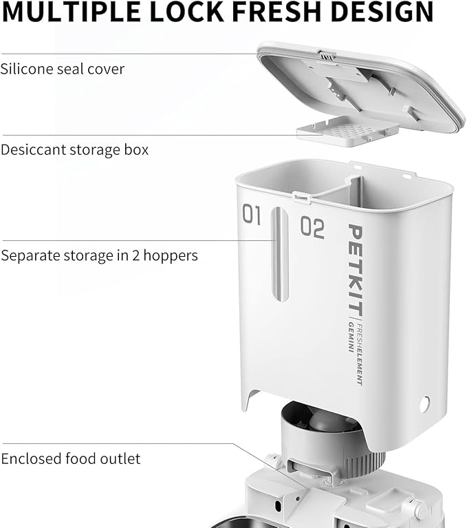 PETKIT Automatic Cat Feeder, 5L Automatic Cat Food Dispenser with Two Food Hoppers, Large Capacity Pet Dry Food Dispenser for Cat Dog, Automatic Dog Feeder with Wi-Fi, Detection Sensor/Portion Control