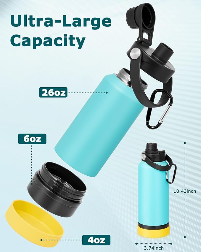 Portable Dog Water Bottle, 32OZ Stainless Steel Dog Water Bottle, with Dog Drinking Bowl & Food Bowl, Leak Proof, Double Vacuum Insulation, Dog Travel Water Bottle for Walking Hiking Camping