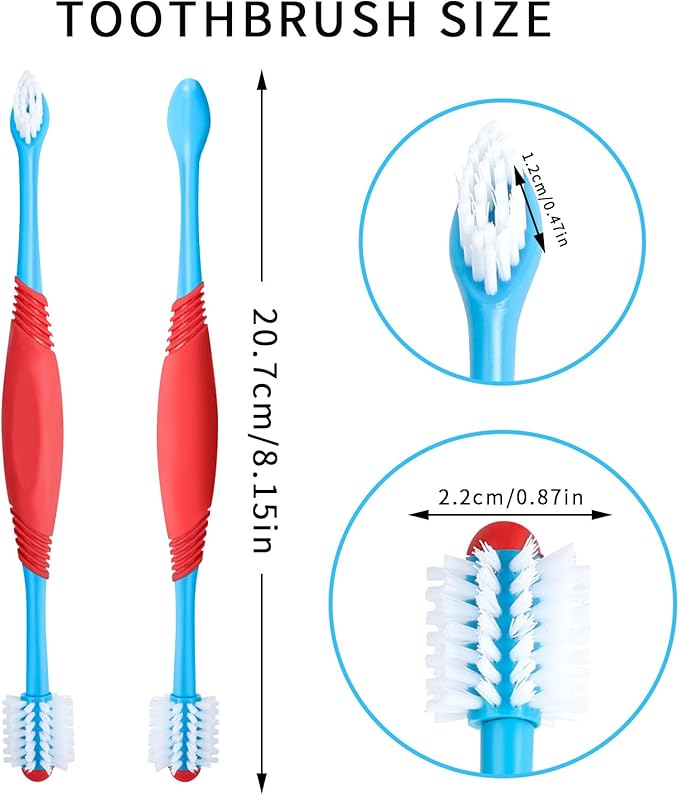 2PCS Dog Toothbrush 360 Degree Dog Tooth Brush, Dual Head Dog Tooth Brushing Kit Non Slip Toothbrush for Dogs and Cat Teeth Clean Pet Toothbrush Dental Care