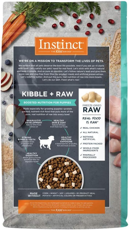 Instinct Raw Boost Whole Grain Dry Dog Food, Natural Puppy Recipe Kibble with Omegas + Freeze Dried Raw Dog Food, 20 lb. Bag