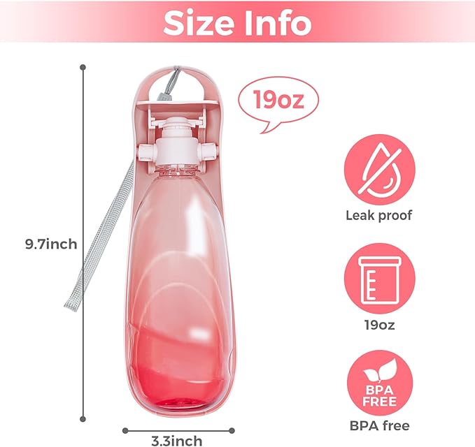 2Pack Dog Water Bottle, 19oz Collapsible Dog Travel Water Bottle, Portable Dog Water Dispenser with Foldable Drinking Cup Bowl for Walking, Lightweight, Leak-Proof, BPA Free, Pink & Green