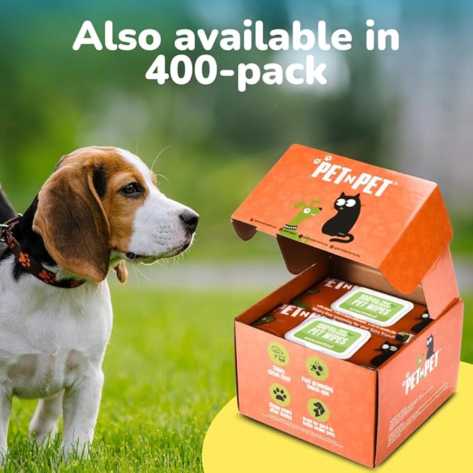 PET N PET 100% Plant Based Dog Wipes for Paws and Butt, 100 Counts Dog Pet Wipes, 8" x 8" Hypoallergenic Unscented Dog Wipes, Cleaning Deodorizing Cat Wipes, Puppy Wipes, Dog Paw Wipes, Dog Face Wipes