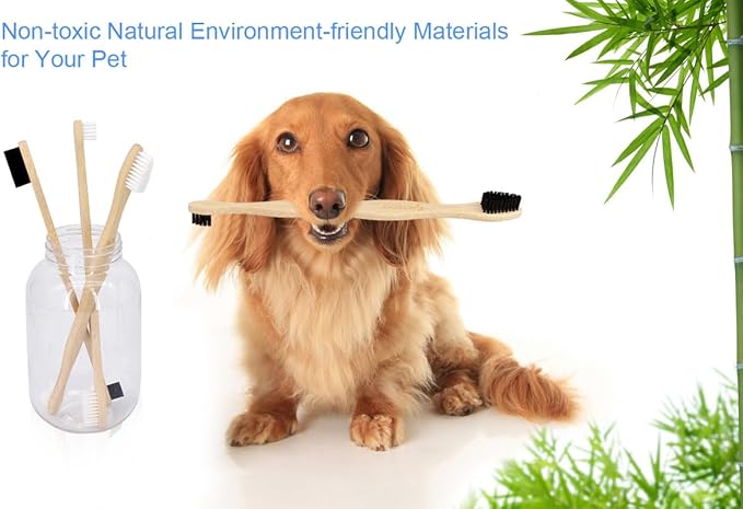 Dog Toothbrush,Pets Bamboo Tooth Brush Double-Sided Small & Large Head Toothbrushes for Dogs Cats,Biodegradable Eco-Friendly Teeth Cleaning Tool (6 Pack with Bag Holder)