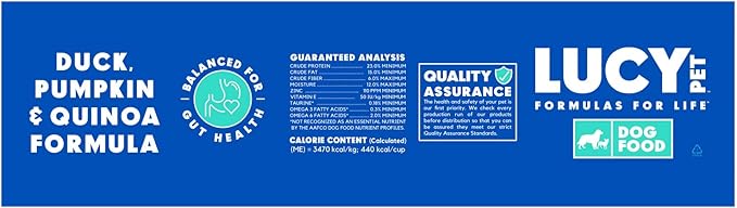 Lucy Pet Products Formulas for Life Duck, Pumpkin & Quinoa Dry Dog Food, All Life Stages, Digestive Health, Sensitive Stomach and Skin, 12lb bag