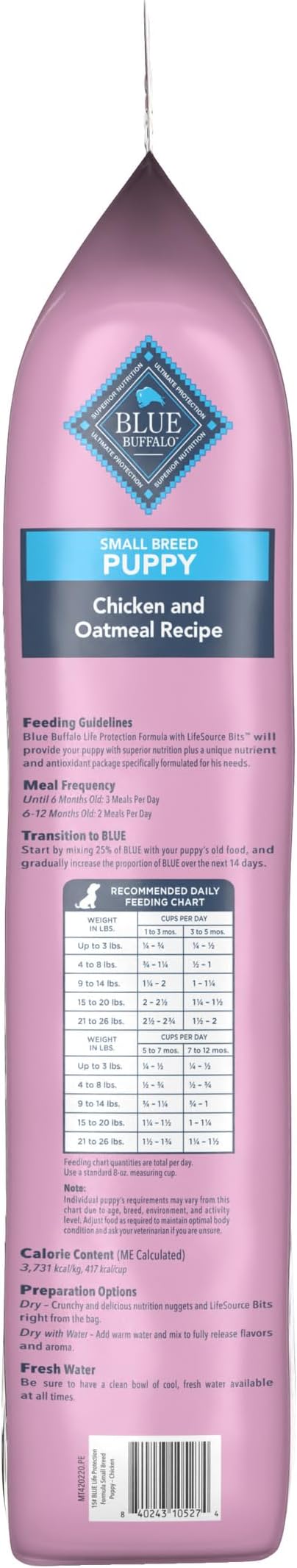 Blue Buffalo Life Protection Formula Natural Puppy Small Breed Dry Dog Food, Chicken and Oatmeal 15-lb