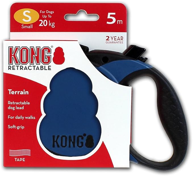 Alcott KONG Terrain Retractable Dog Leash, Small, Blue, 16' Long