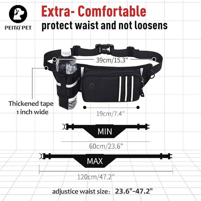 Hands Free Dog Leash Waist Leash for Dog Walking Bungee Leash Dog Running Belt for 【Medium & Large Dogs, 20-70 lbs】 Fanny Pack for Walker Hiking Jogging…