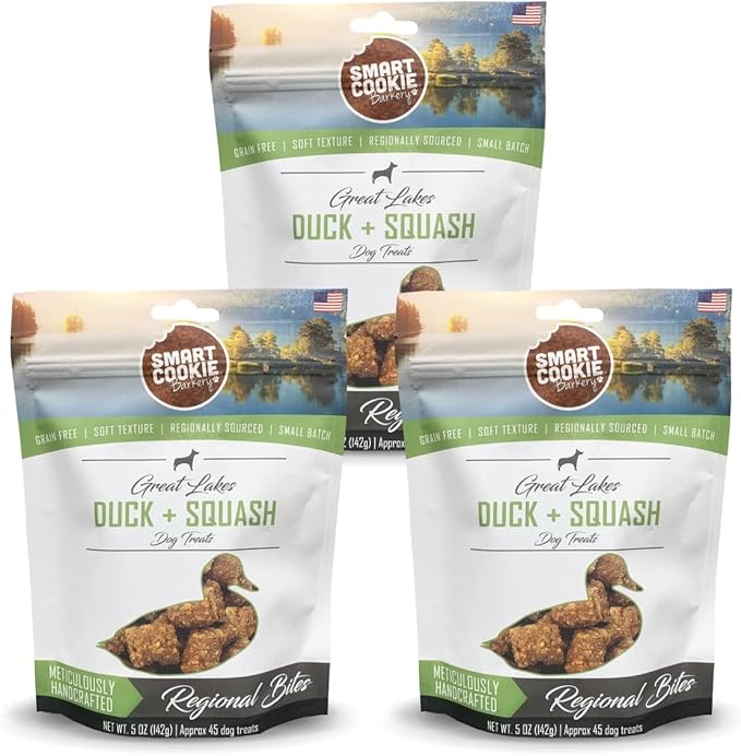All Natural Dog Treats - Duck & Squash - Training Treats for Dogs & Puppies with Allergies, Sensitive Stomachs - Soft Dog Treats, Chewy, Grain Free, Made in USA - 5oz, Pack of 3