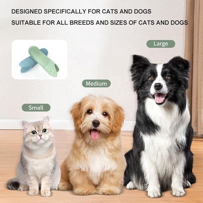 New !! ** 360 Degrees Dog and Cat Finger Toothbrush Cleaning Dog Finger Silicone Brushing PET Dental Care, 3 Pack (Green, Blue, Cream-Coloured)