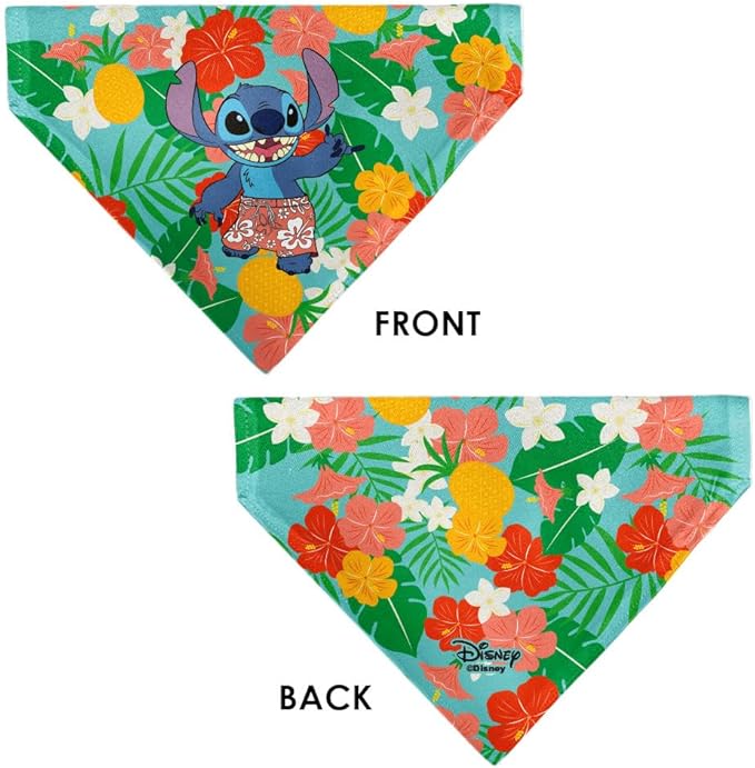 Disney Pet Bandana Lilo and Stitch Stitch Hang Loose Pose Floral Collage Blue Slip On Collar Bandana Only