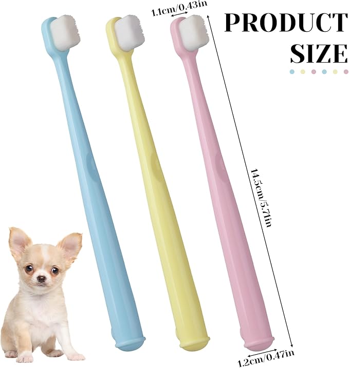 3 Pack Pet Cat Dog Toothbrush, Extra Soft Smal Dog Dental Care Toothbrush, Puppy Dental Cleaning Teeth Brushes for Small Dog Cat, Pet Deep Clean Dense Brush