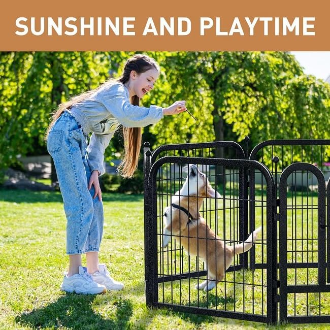 Metal Dog Playpen, 45" Inch Height 24 Panels, Ideal Dog Fence for Large/Medium/Small Dogs Indoor & Outdoor Bliss, Perfect Dog Pen for Camping, Yard and RV | Black-Silver