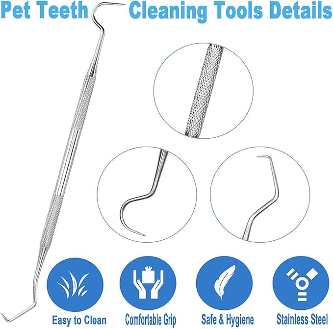 8 Pack Dog Teeth Cleaning Tools Plaque Remover, Dog Tooth Brushing Kit Include 3 Different Stainless Steel Dog Tooth Scraper and 2 Dog Toothbrush and 3 Dog Finger Toothbrush