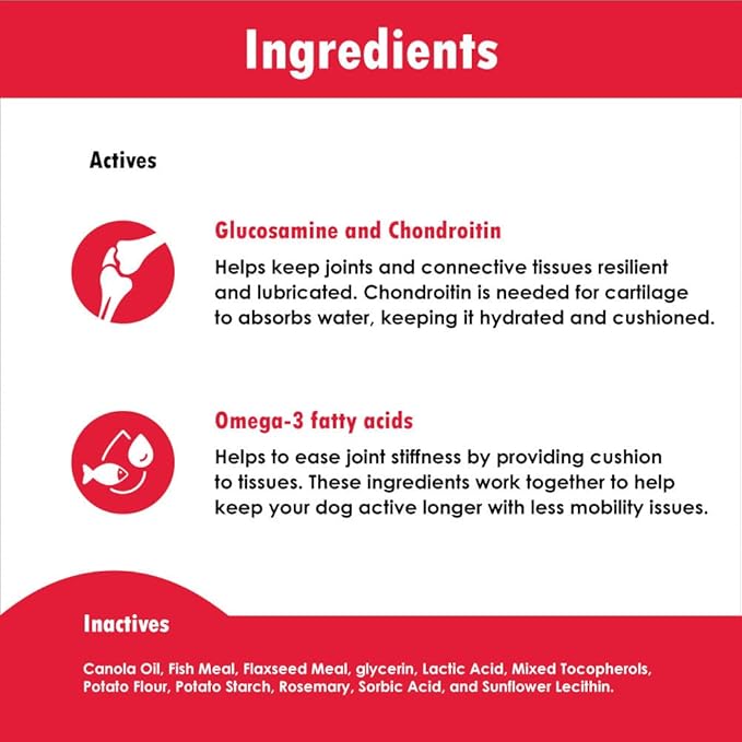 Triple Strength Hypo-Allergenic Soft Chews for Dogs - Hip and Joint Support Supplement with Glucosamine, Chondroitin, & MSM - Made in The USA - 120 Soft Chews