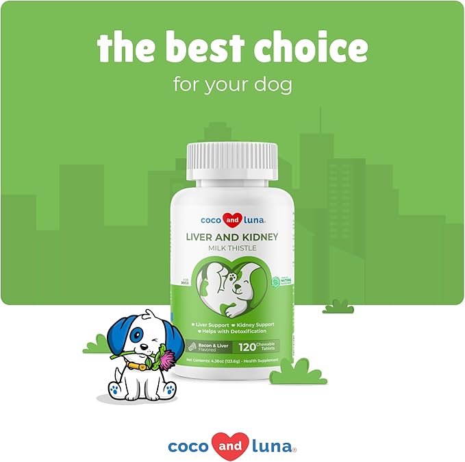 Milk Thistle for Dogs - 120 Chewable Tablets - Silymarin - Liver and Kidney Support for Dogs with EPA & DHA - Detox for Dogs - Liver Supplement for Dogs with Choline and L-Arginine