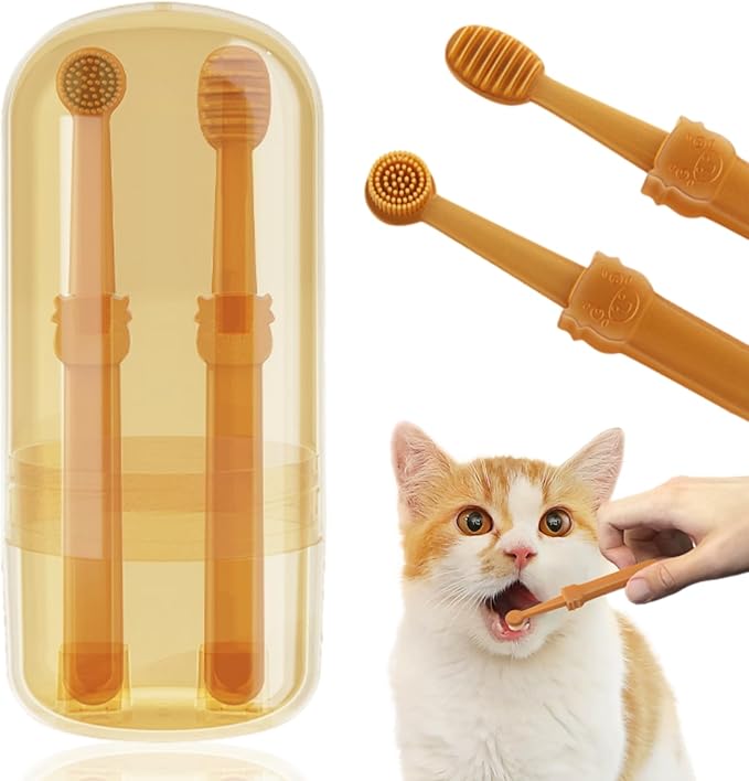 Dog Toothbrush, Pet Silicone Toothbrush Kit with Puppy Tooth Brushing & Tongue Cleaner & Storage Cup - 360° Dental Care for Cats and Small to Medium Dogs Ferret Dutch Pigs