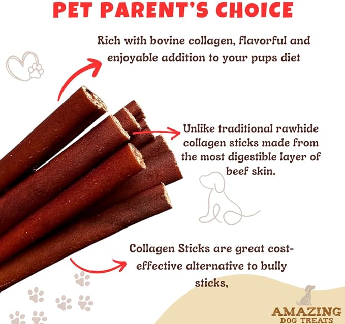 Amazing Dog Treats 6 Inch Collagen Stick - (10 Count) - Collagen Bully Sticks for Dogs - 95% Natural Collagen Sticks for Dogs - No Hide Bones for Dogs…