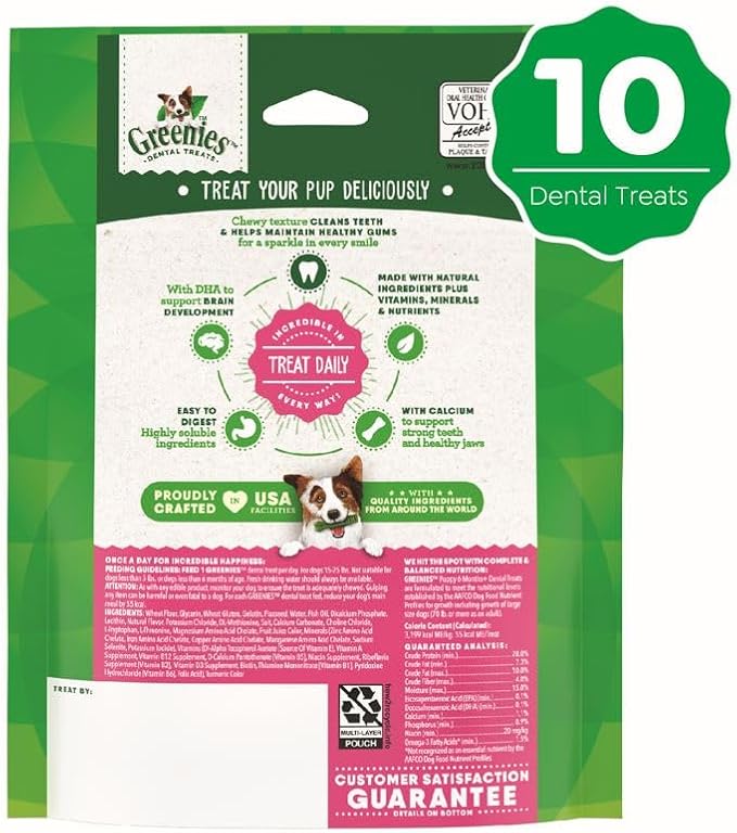 Greenies Puppy Petite Size Natural Dental Dog Treats, 6 oz. Pack (10 Treats)