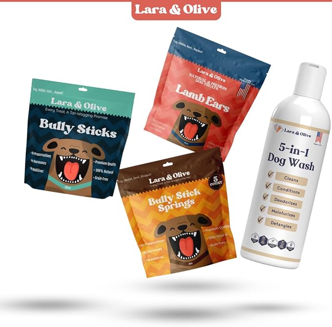 Lara & Olive 7"-9" Bully Stick Springs for Dogs | Rawhide Free | 100% Beef | Single Ingredient Chew Treat Bones | Fully Digestible | Odorless | 5 Pack
