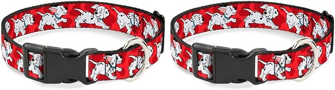 Buckle-Down Plastic Clip Collar - Dalmatians Running/Paws Reds/White/Black - 1" Wide - Fits 15-26" Neck - Large (Pack of 2)