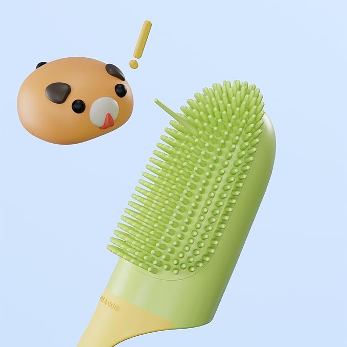 Silicone Pet Toothbrush - Soft Handled Brush with Gentle Bristles, Ideal for Cats & Dogs Dental Care, Easy Teeth Cleaning (Yellow with Green)