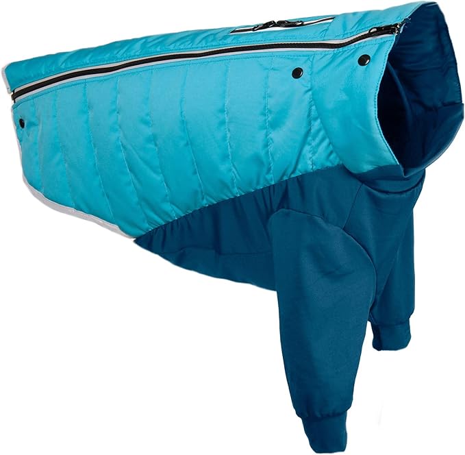 Furhaven Water-Repellent Medium Dog Coat, Washable w/ Leash Access & Stretch Fabric - Pro-Fit Active Jacket - Aquamarine, Medium