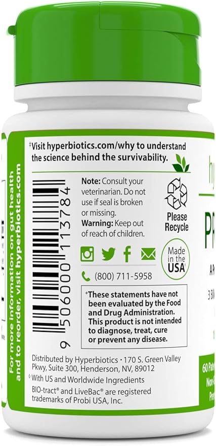 Hyperbiotics Pro Pets Probiotics | Probiotics for Dogs & Cats | Small Micro Sized Chewable Pearl Shaped Tablets | Time Released Delivery | 60 Count
