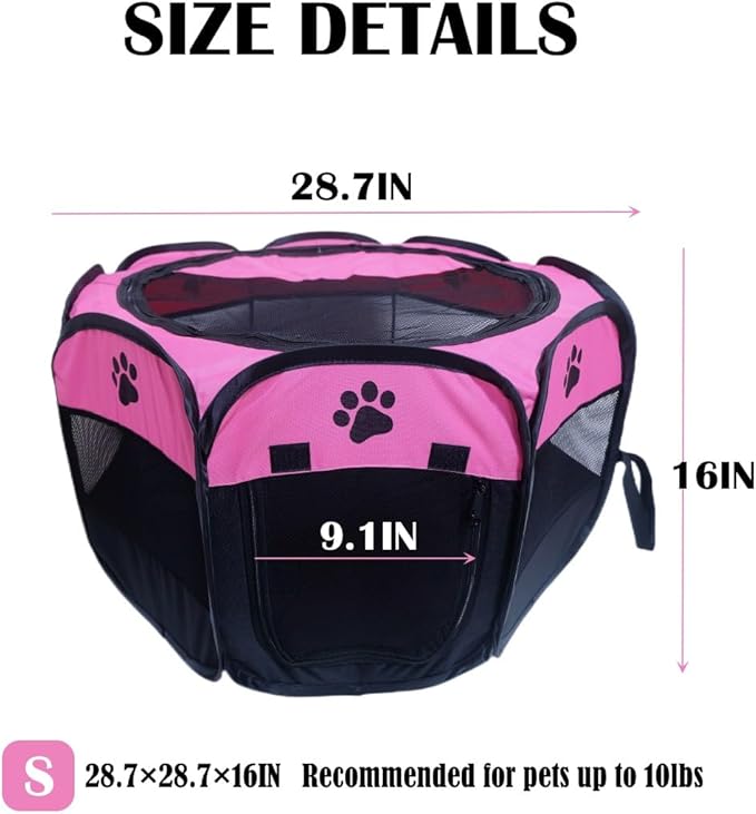 Portable Pet Playpen,Foldable Dog Playpen for Dogs and Cats,Rabbits,Pet Exercise Pet Tents Indoor Outdoor Use (S(28.7" x 28.7" x 16"), Rosered)