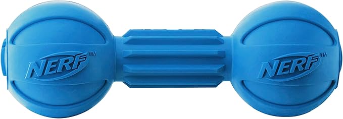 Nerf Dog Rubber Chew Barbell Dog Toy For Aggressive Chewers, Lightweight, Durable and Water Resistant, 7.5 Inches, For Medium/Large Breeds, Single Unit, Blue