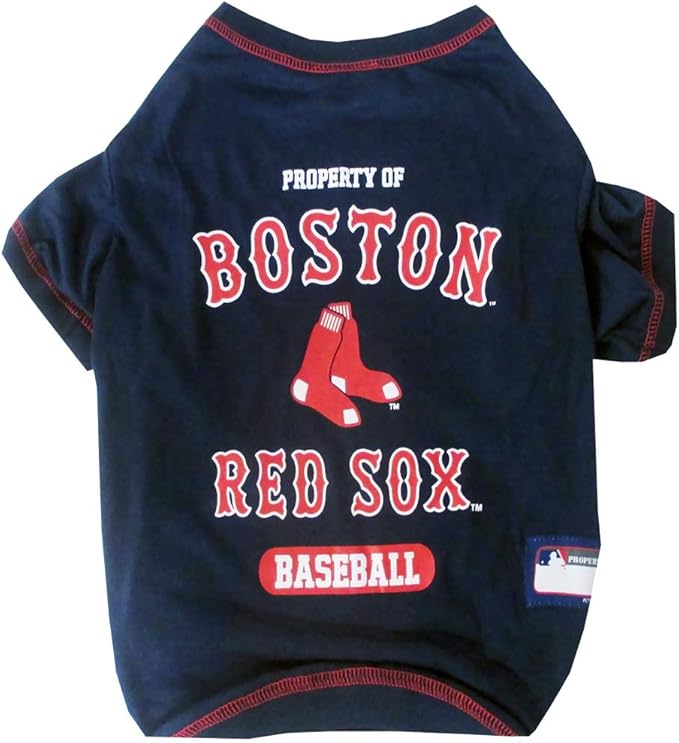 MLB Boston RED SOX Dog T-Shirt, Small. - Licensed Shirt for Pets Team Colored with Team Logos. - Premium Stretchable Materials for The Comfort of Your Dog & cat.